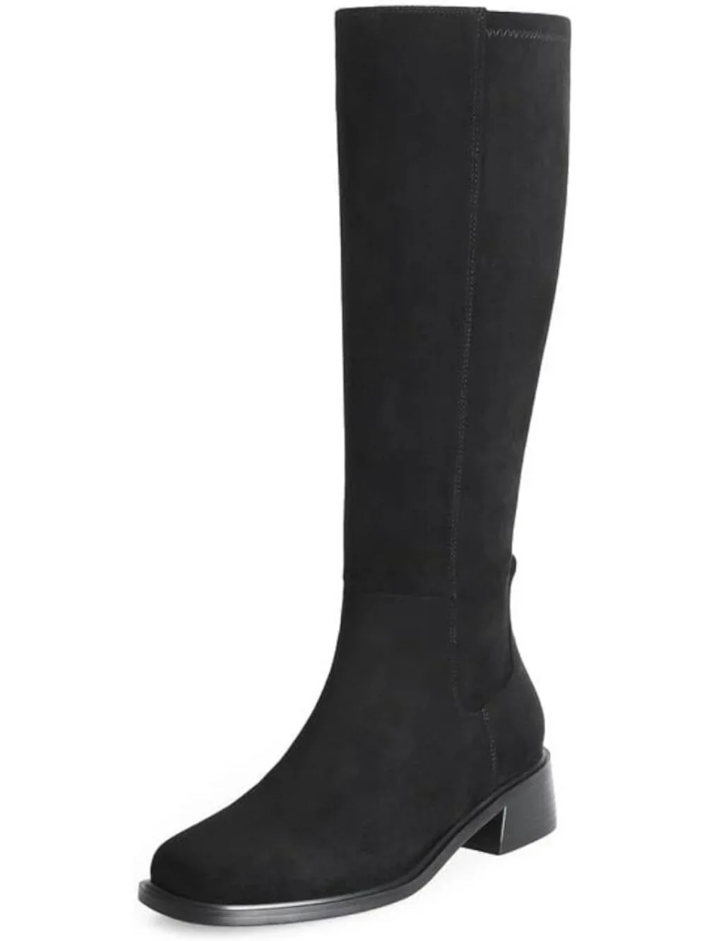 Women's Black Faux Suede Square Toe Knee High Stretch With Side Zipper Boots